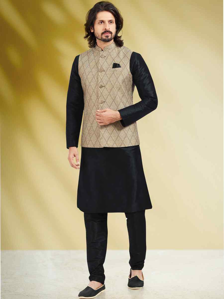 Black Art Banarasi Silk Woven Festival Party Kurta