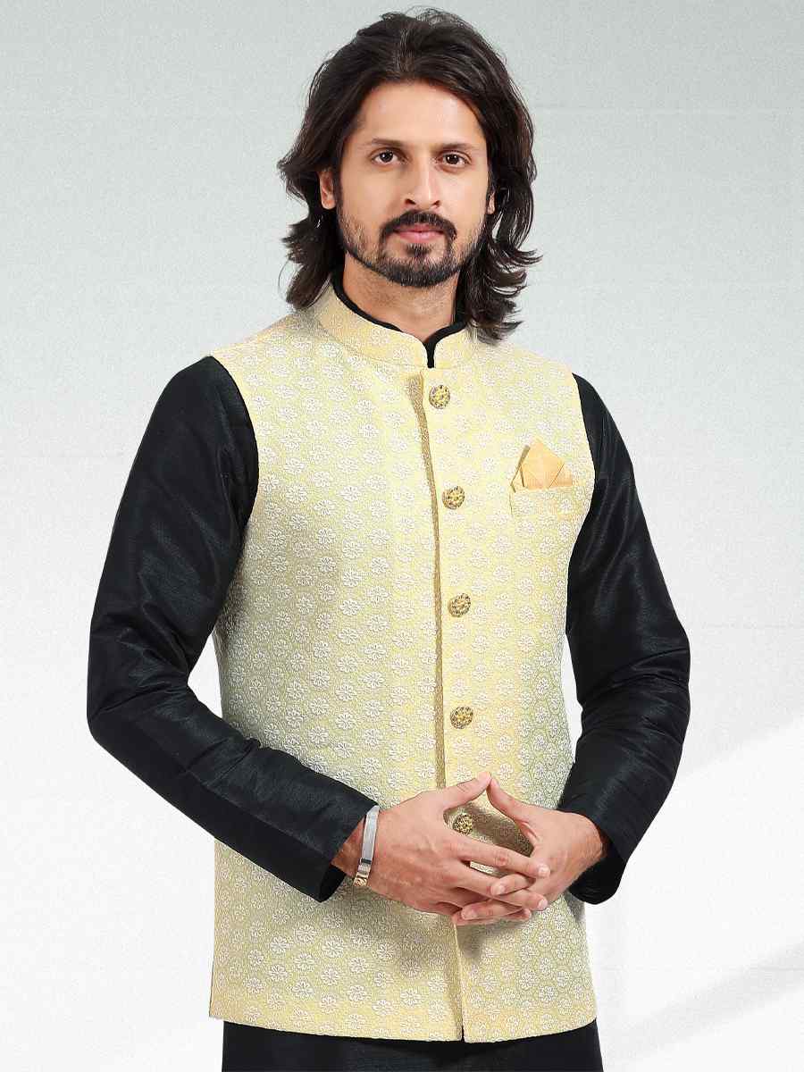 Black Art Banarasi Silk Woven Festival Party Kurta