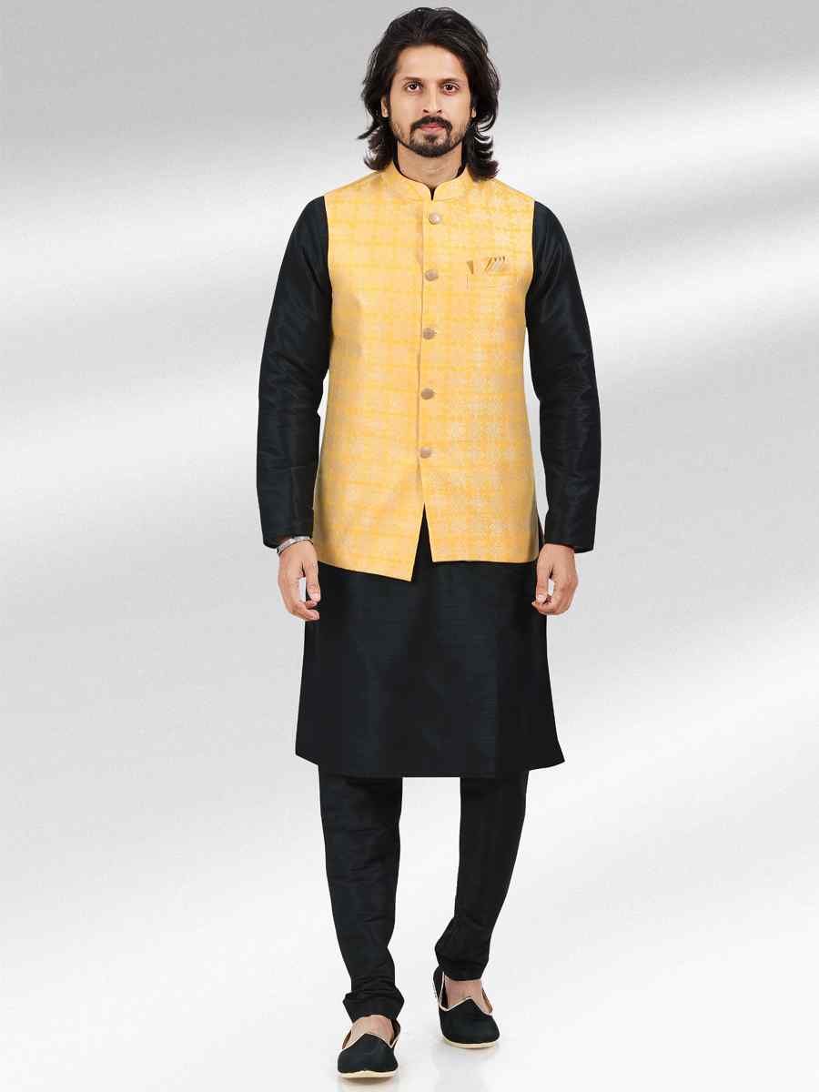 Black Art Banarasi Silk Woven Festival Party Kurta