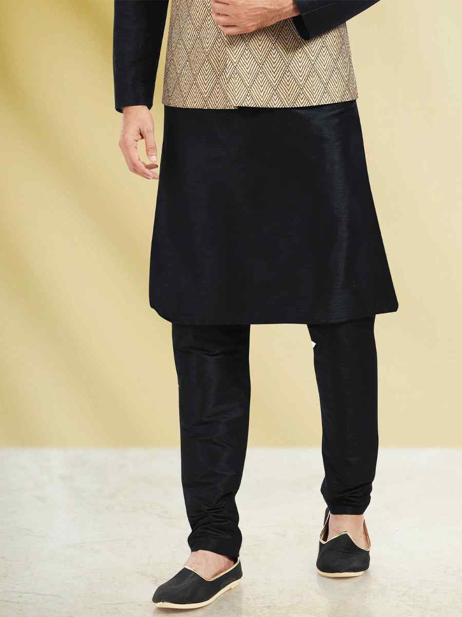 Black Art Banarasi Silk Woven Festival Party Kurta