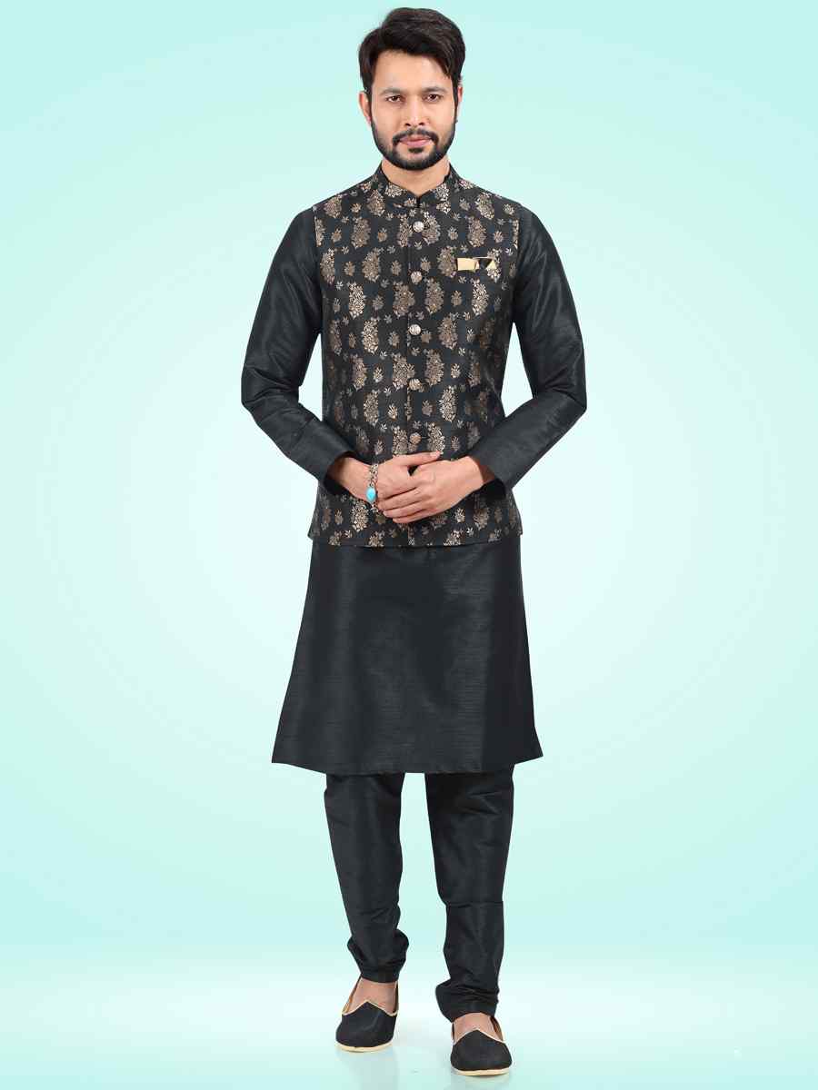 Black Art Banarasi Silk Woven Festival Party Kurta