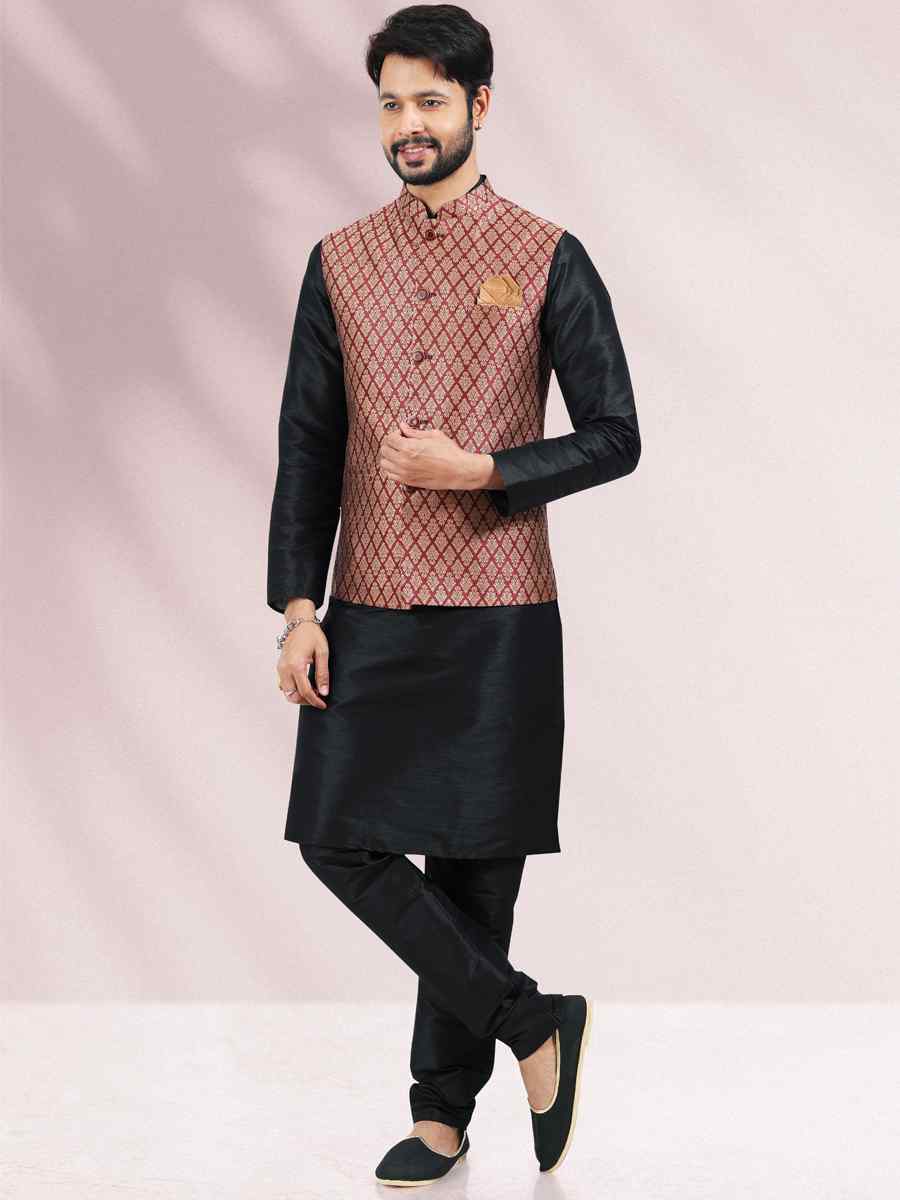 Black Art Banarasi Silk Woven Festival Wedding Kurta