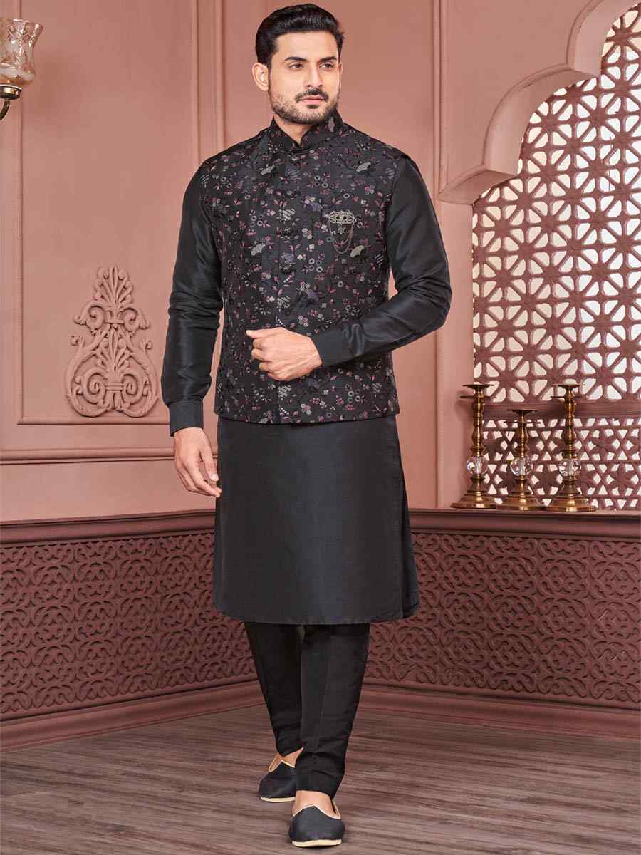 Black Art Banarasi Silk Woven Festival Wedding Kurta