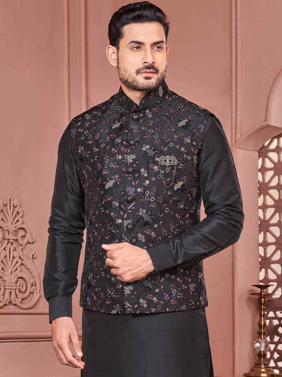 Black Art Banarasi Silk Woven Festival Wedding Kurta