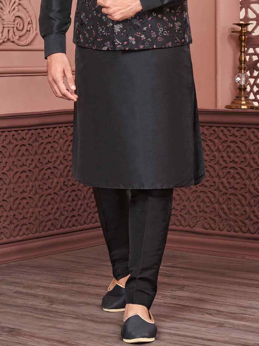 Black Art Banarasi Silk Woven Festival Wedding Kurta