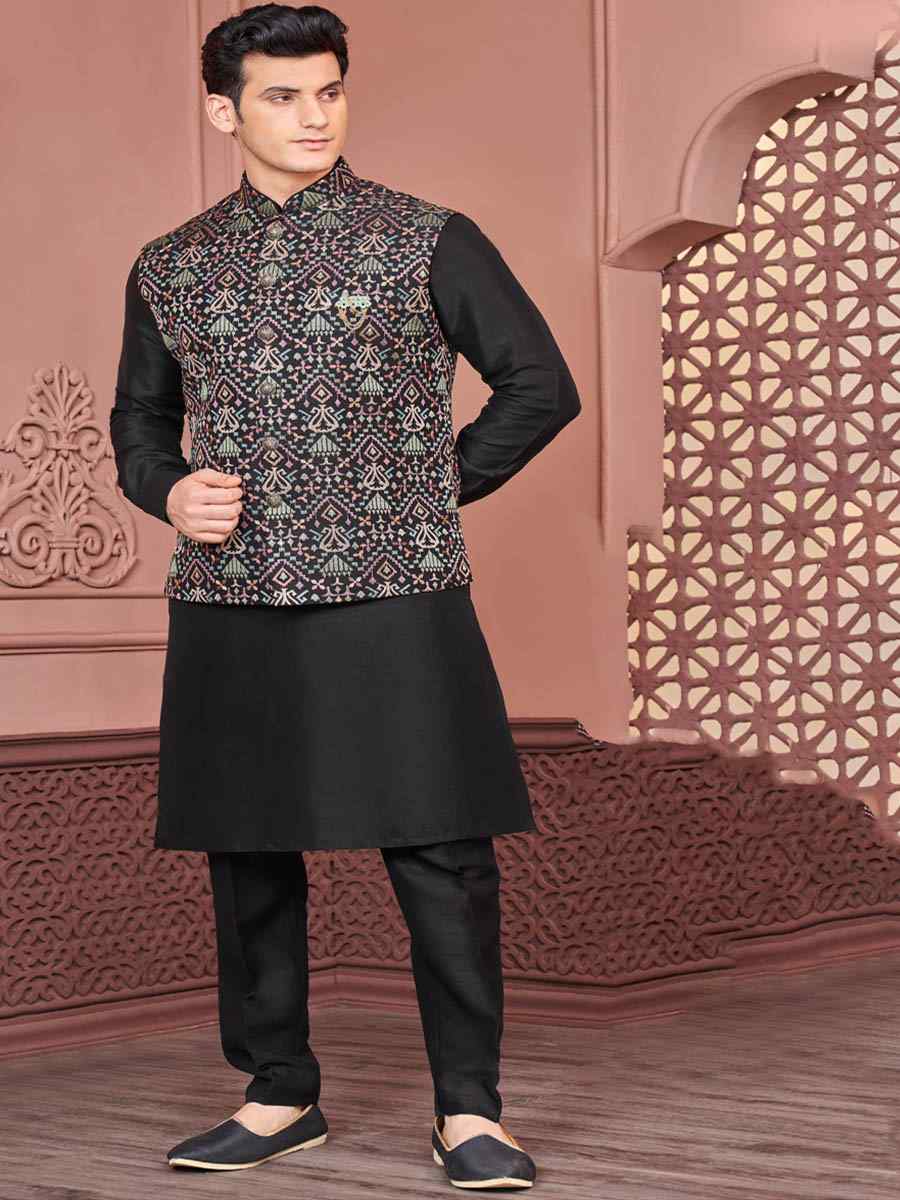 Black Art Banarasi Silk Woven Festival Wedding Kurta