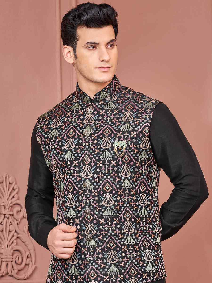 Black Art Banarasi Silk Woven Festival Wedding Kurta