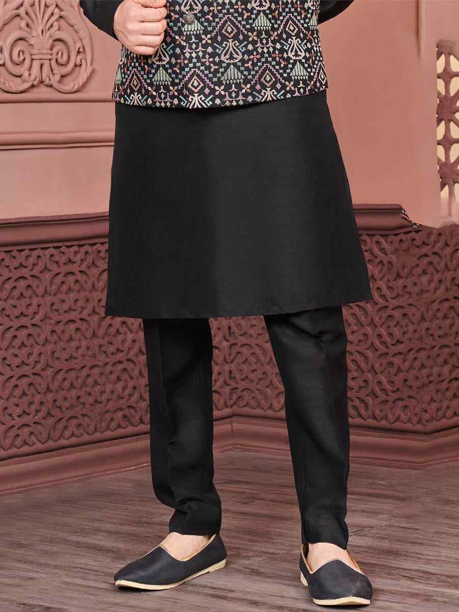 Black Art Banarasi Silk Woven Festival Wedding Kurta
