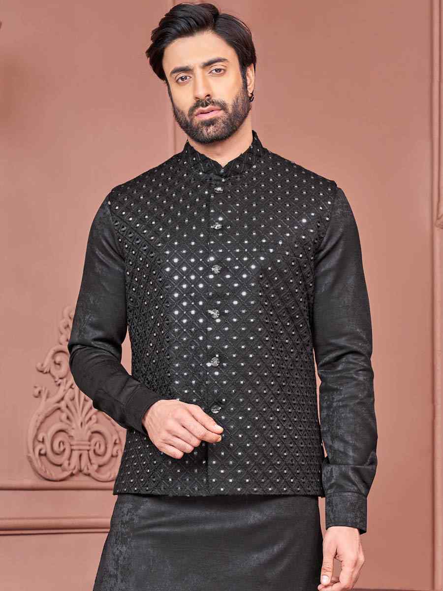 Black Art Banarasi Silk Woven Festival Wedding Kurta