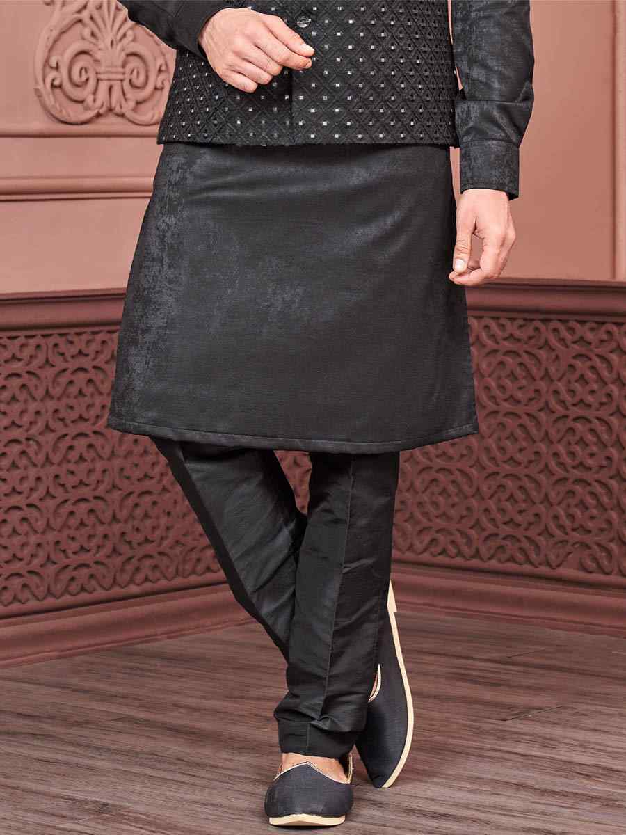 Black Art Banarasi Silk Woven Festival Wedding Kurta