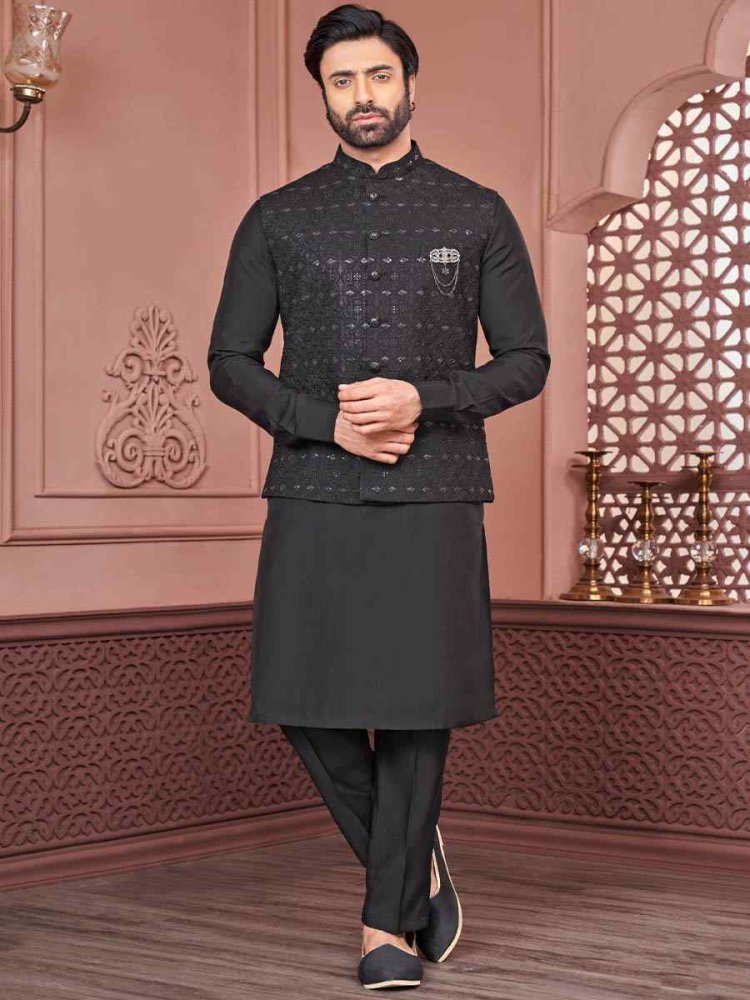 Black Art Banarasi Silk Woven Festival Wedding Kurta