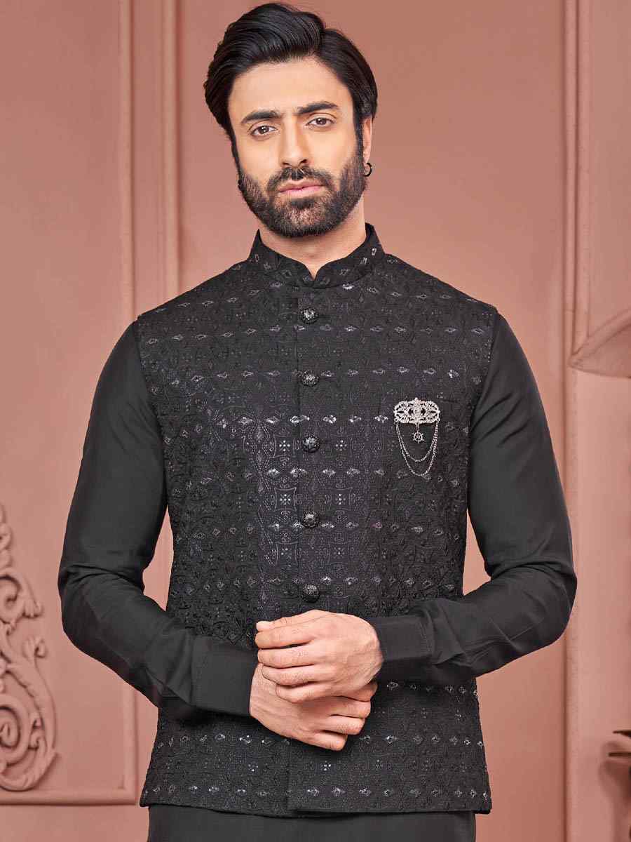 Black Art Banarasi Silk Woven Festival Wedding Kurta