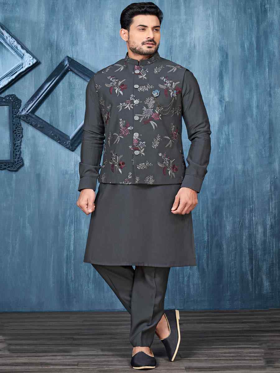 Black Art Banarasi Silk Woven Festival Wedding Kurta