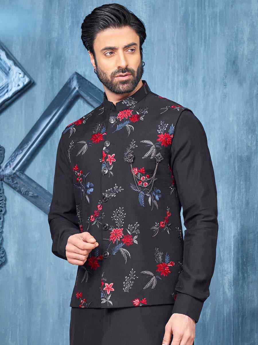 Black Art Banarasi Silk Woven Festival Wedding Kurta