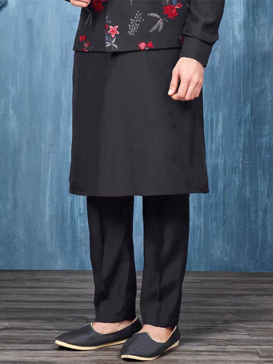 Black Art Banarasi Silk Woven Festival Wedding Kurta
