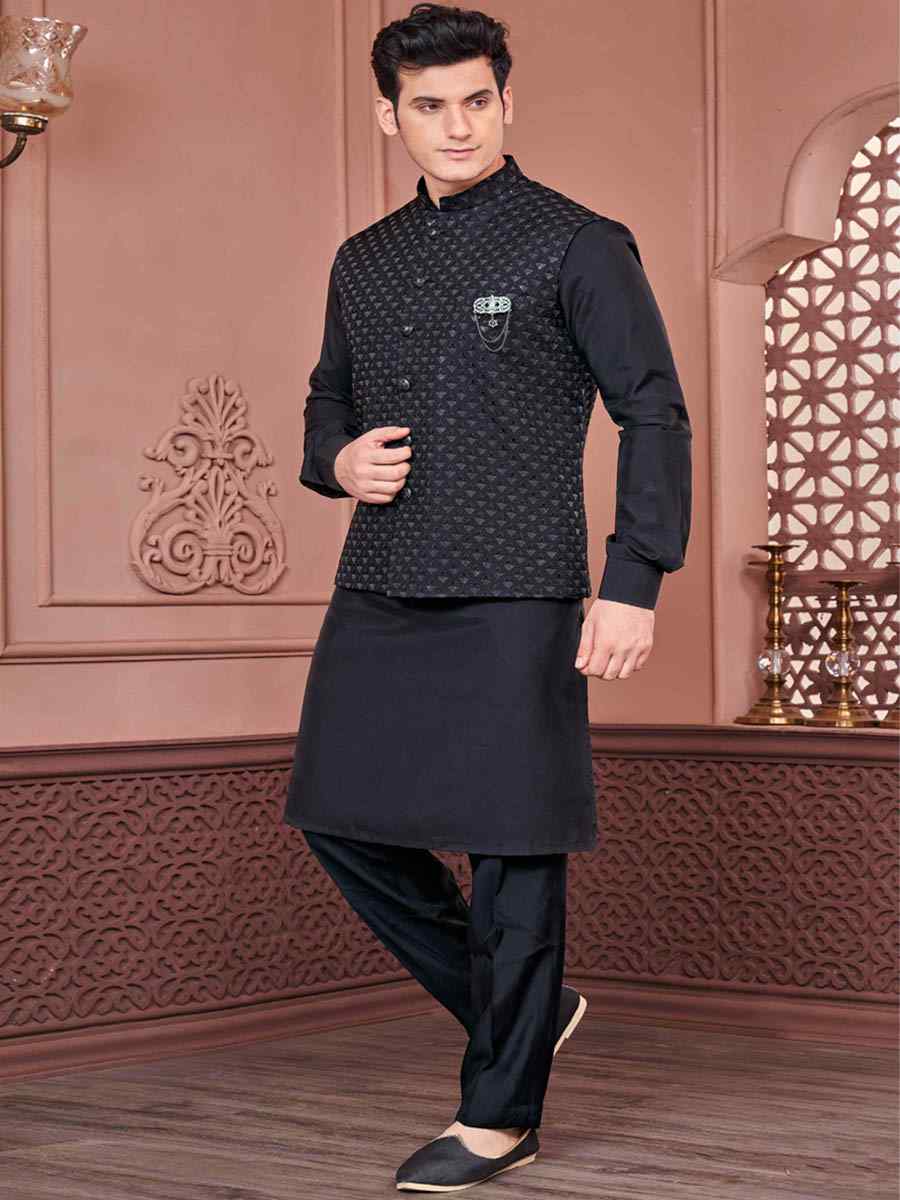 Black Art Banarasi Silk Woven Festival Wedding Kurta