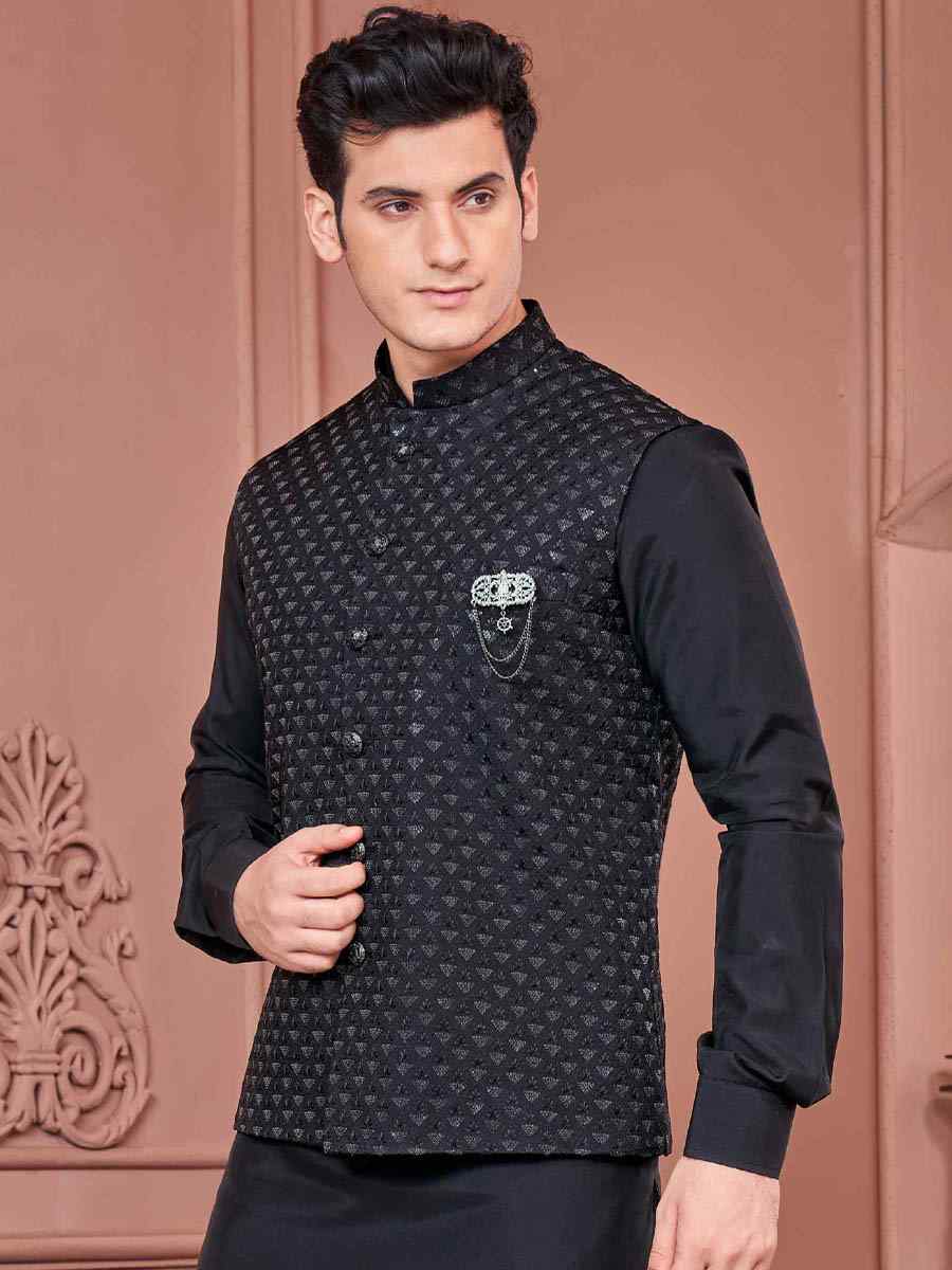 Black Art Banarasi Silk Woven Festival Wedding Kurta