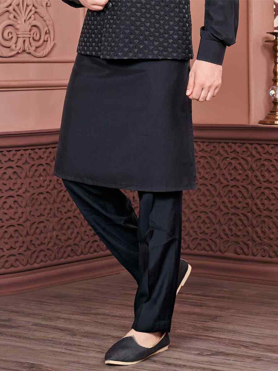 Black Art Banarasi Silk Woven Festival Wedding Kurta