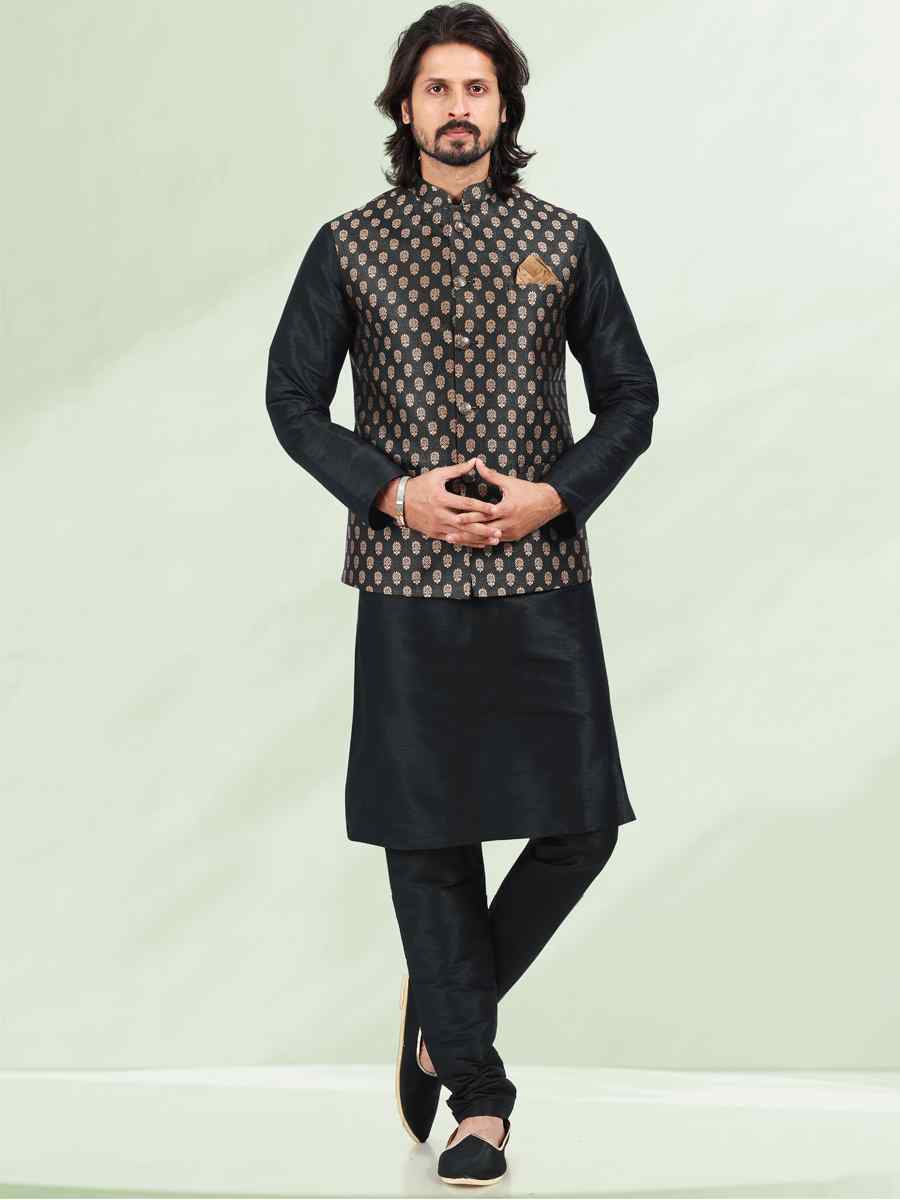 Black Art Banarasi Silk Woven Festival Wedding Kurta