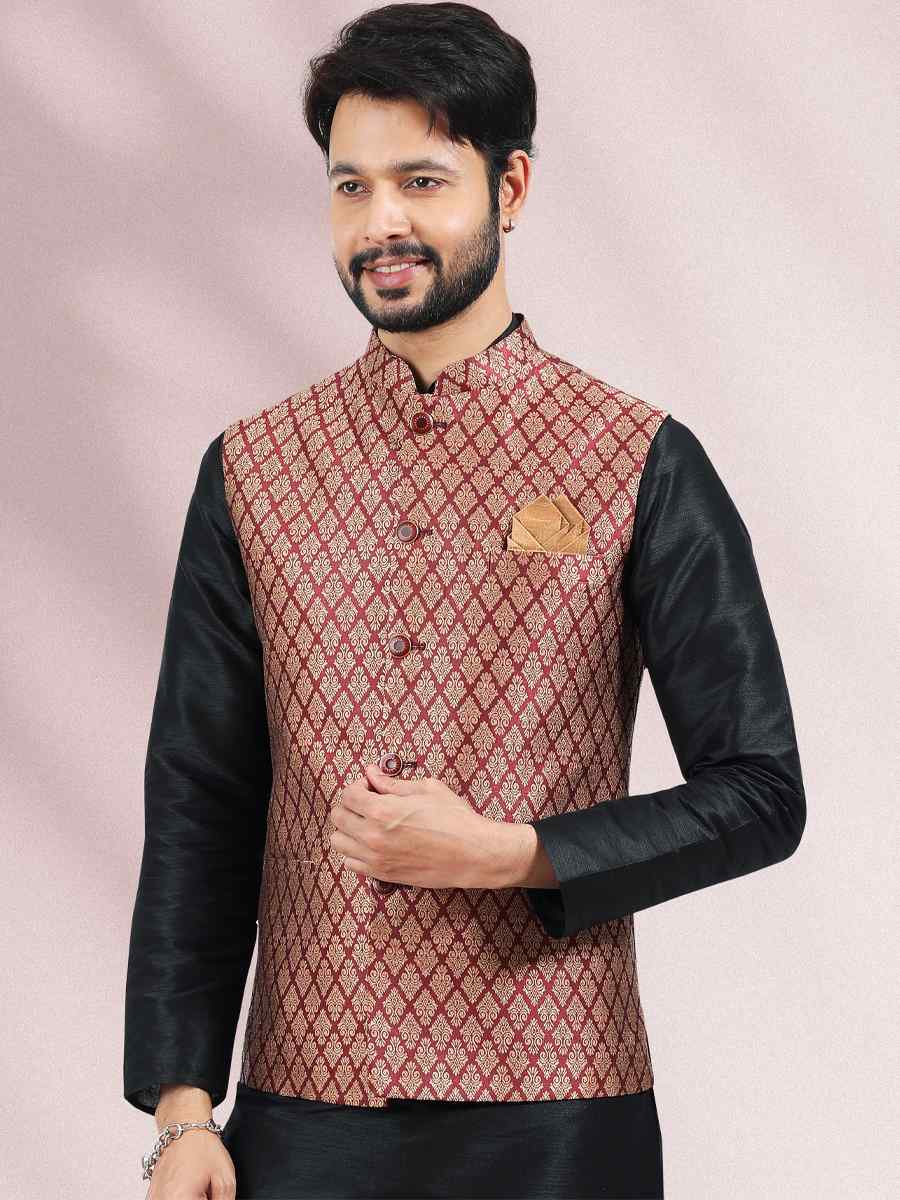 Black Art Banarasi Silk Woven Festival Wedding Kurta
