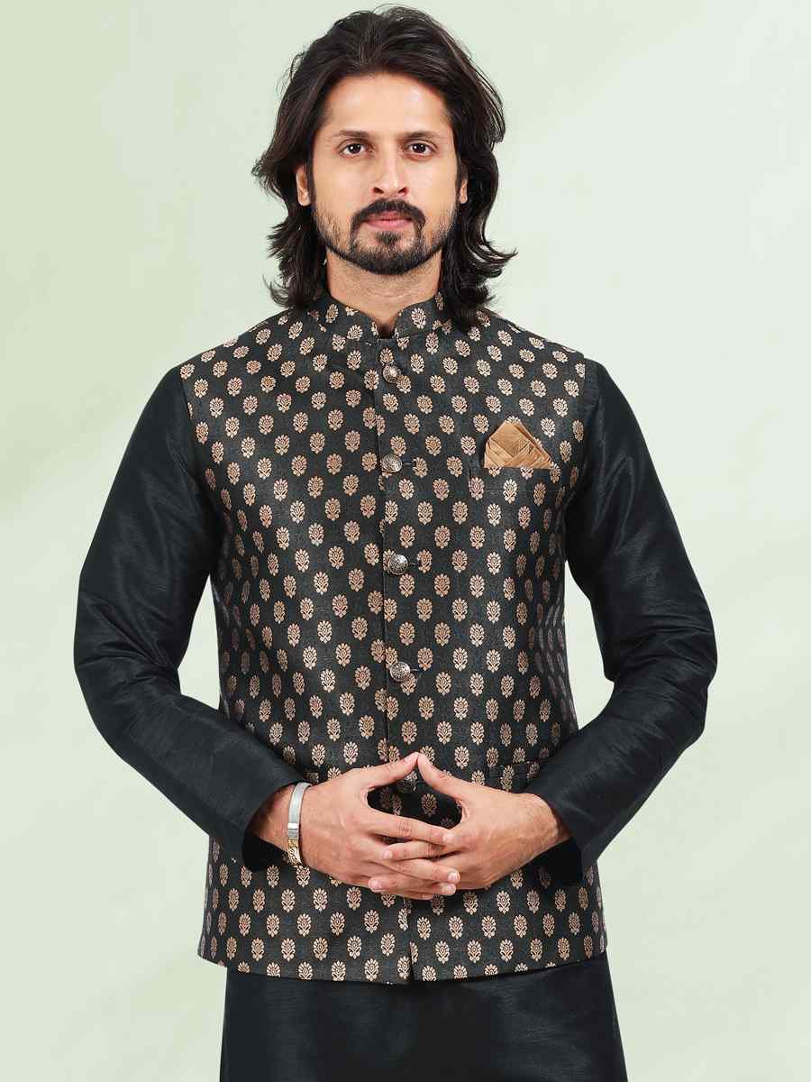 Black Art Banarasi Silk Woven Festival Wedding Kurta
