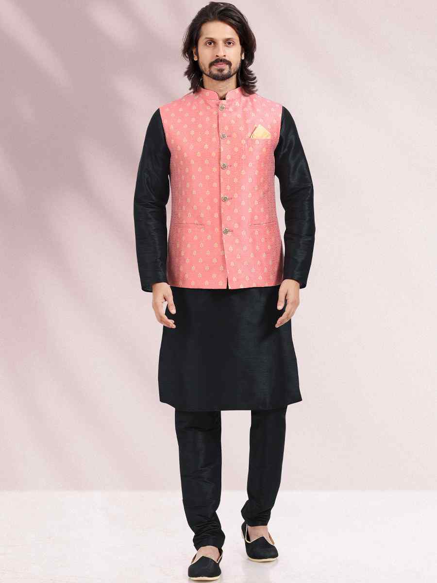 Black Art Banarasi Silk Woven Festival Wedding Kurta