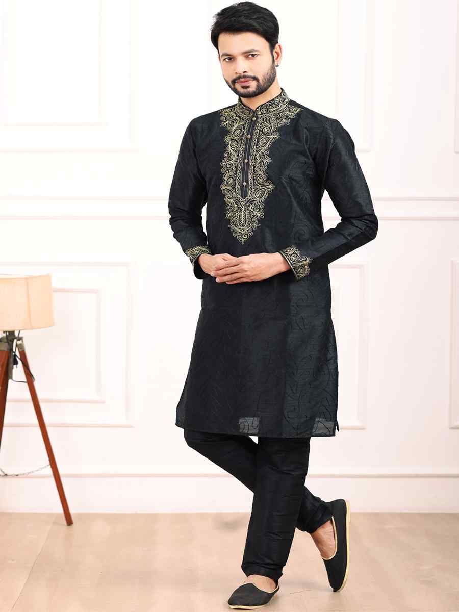 Black Art Banarasi Silk Woven Festival Wedding Kurta