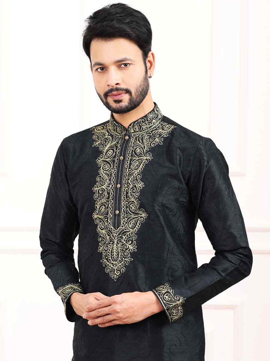 Black Art Banarasi Silk Woven Festival Wedding Kurta