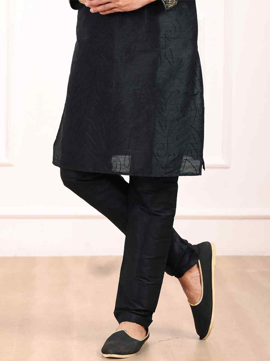 Black Art Banarasi Silk Woven Festival Wedding Kurta