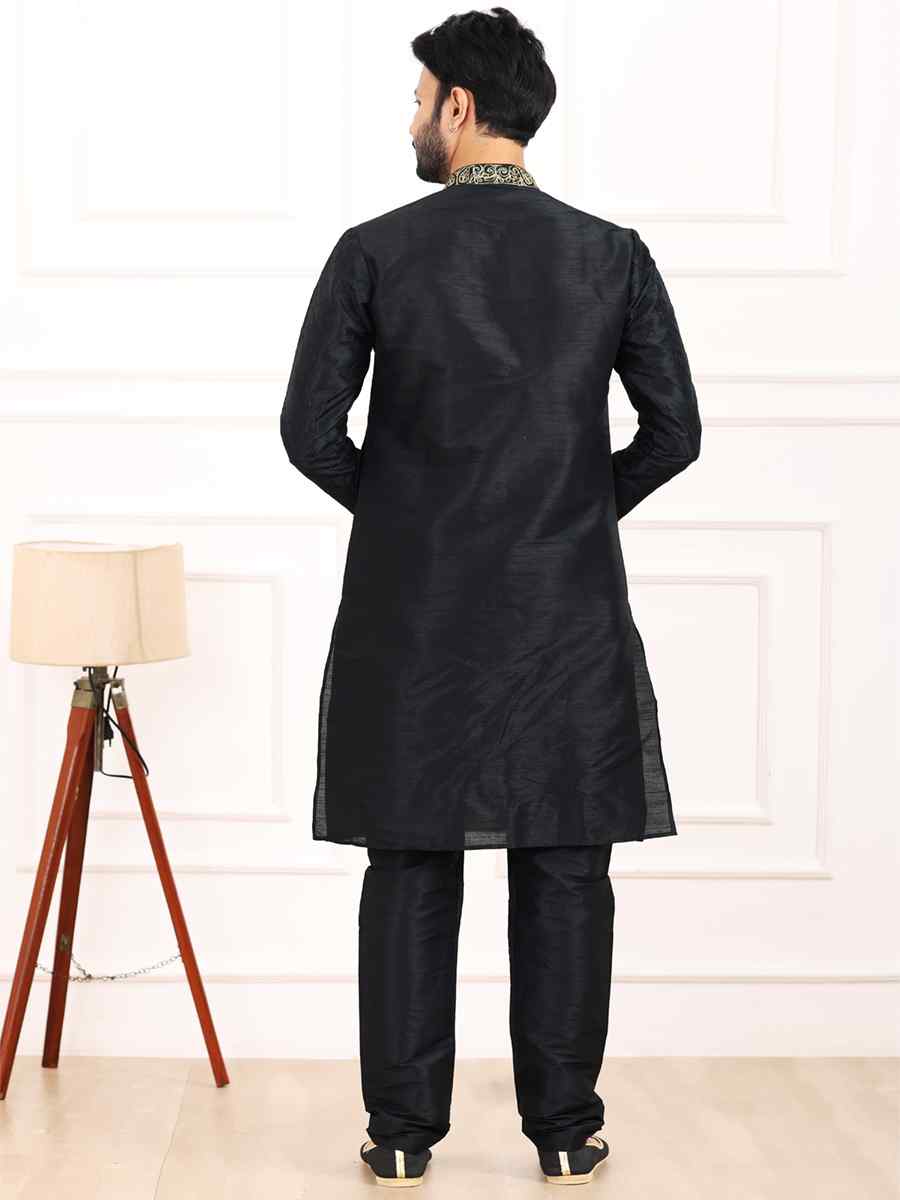 Black Art Banarasi Silk Woven Festival Wedding Kurta