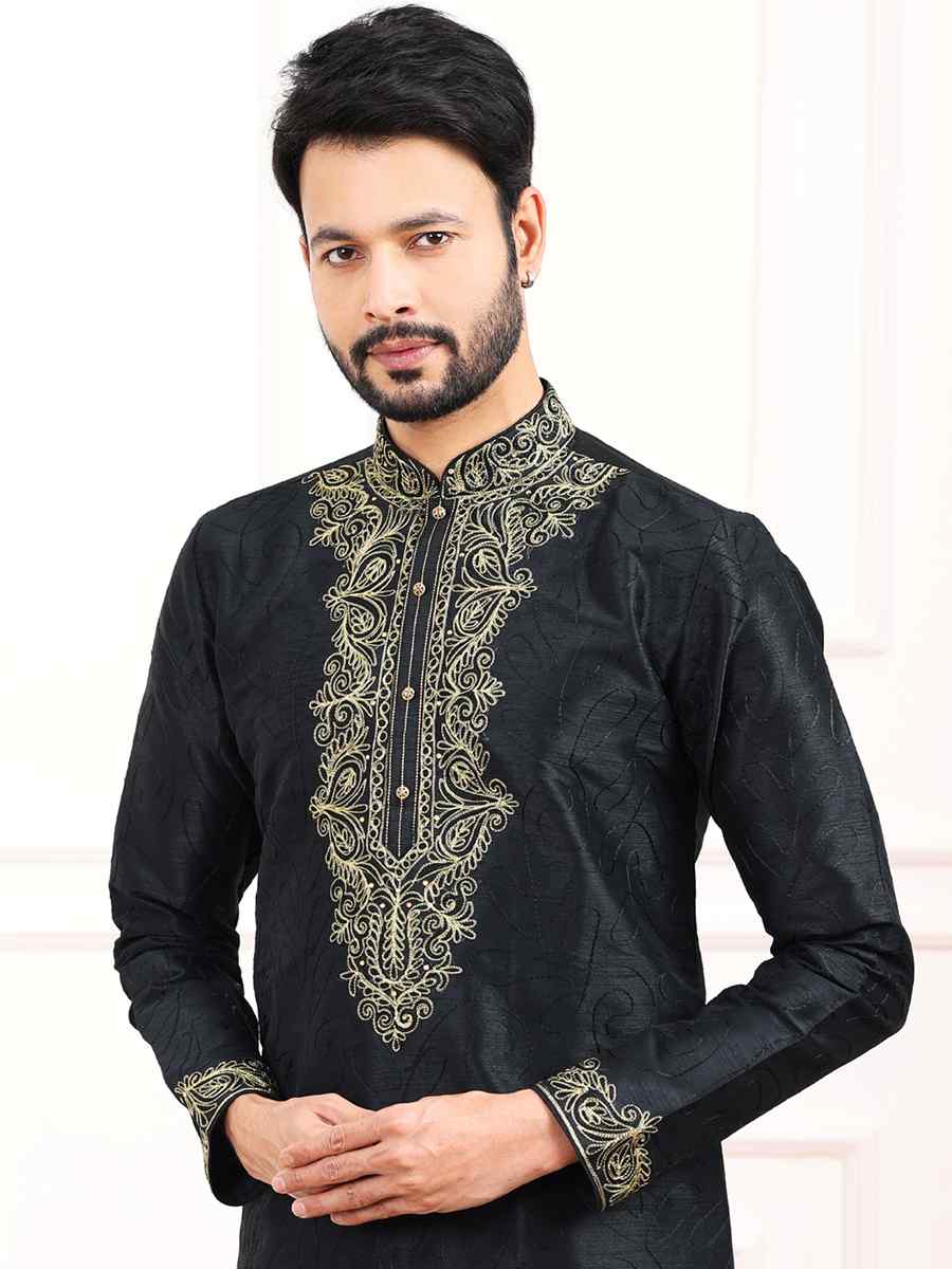 Black Art Banarasi Silk Woven Festival Wedding Kurta