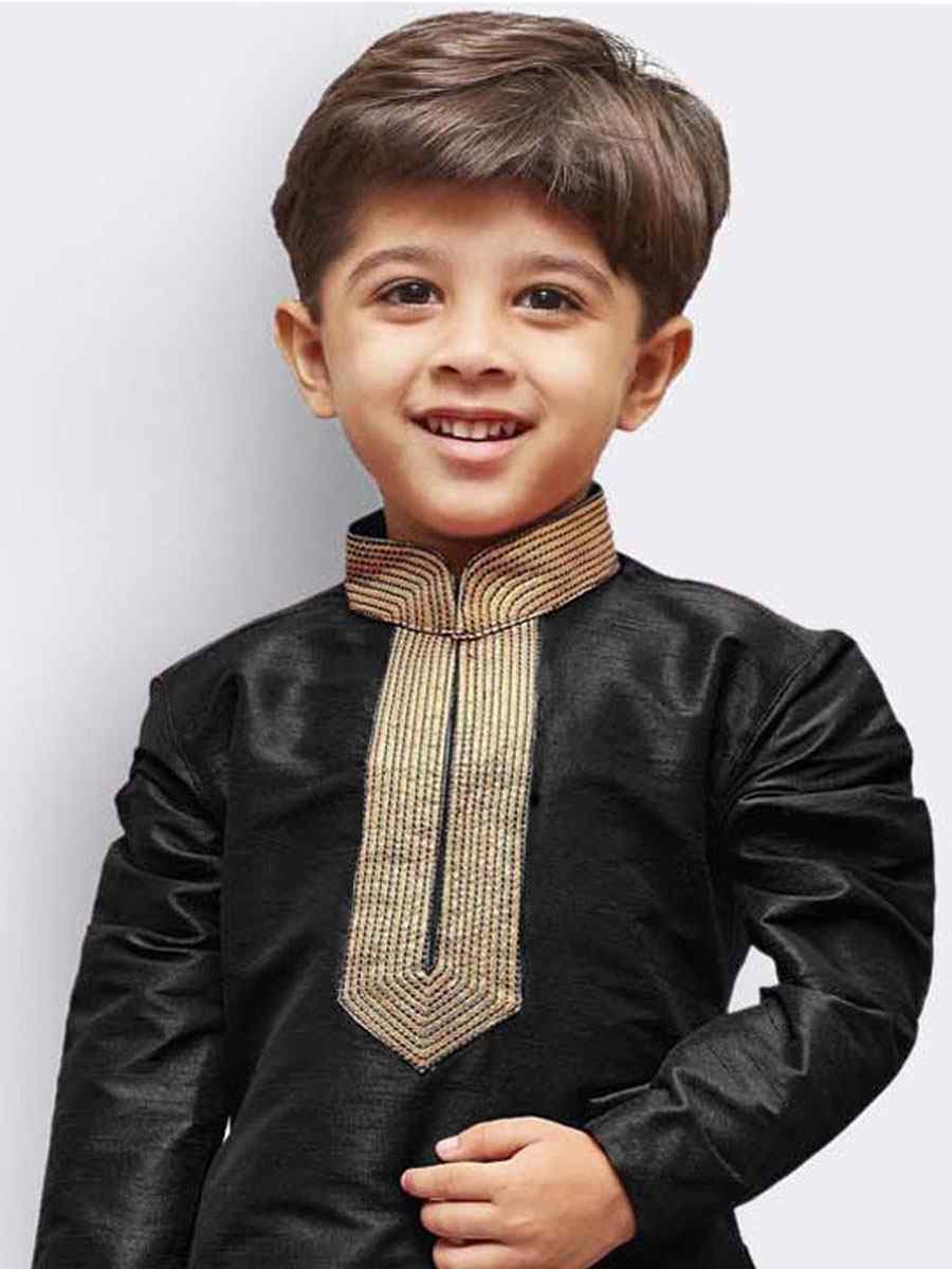 Black Art Dupion Zardosi Festival Kurta Pyjama Boys Wear