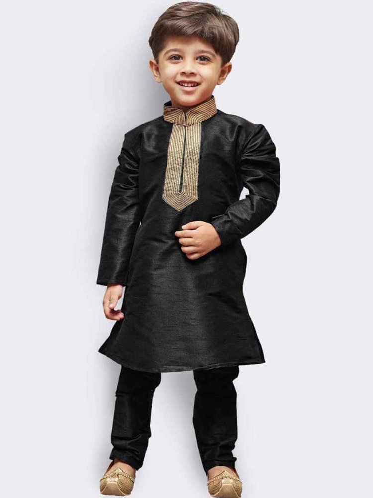 Black Art Dupion Zardosi Festival Kurta Pyjama Boys Wear