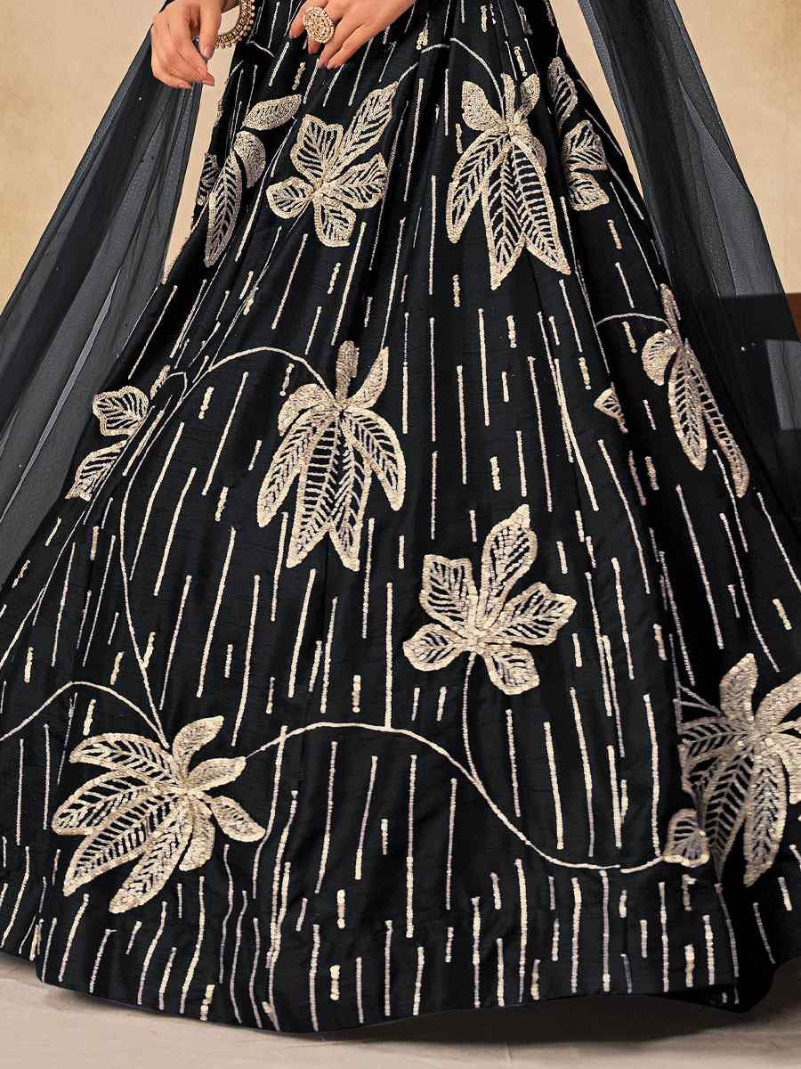 Black Art Silk Embroidered Bridal Wedding Reception Festival Heavy Border Lehenga Choli