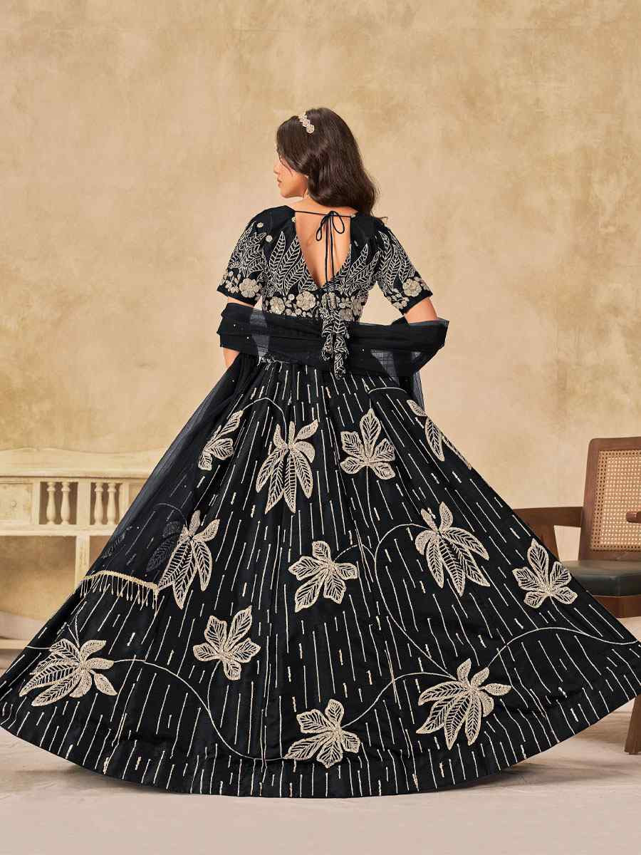 Black Art Silk Embroidered Bridal Wedding Reception Festival Heavy Border Lehenga Choli