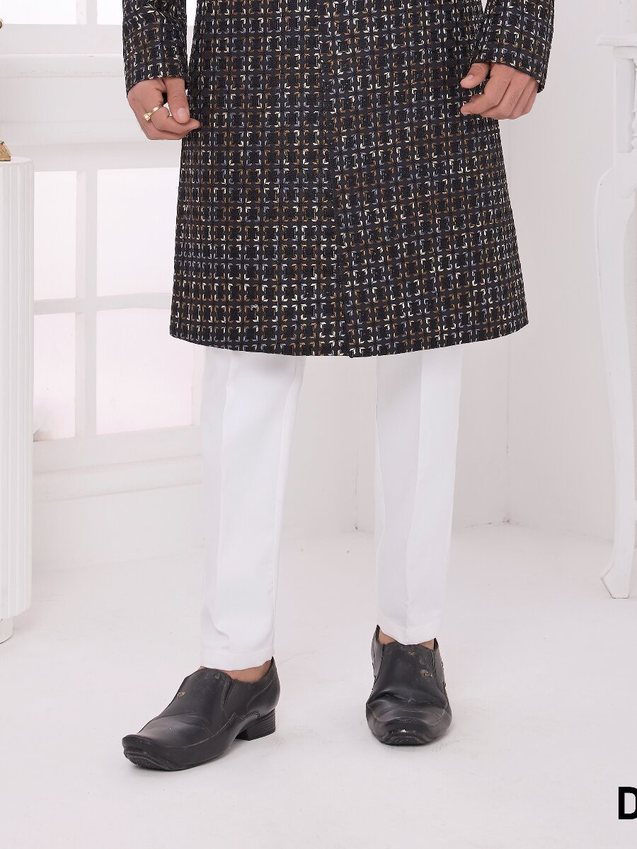 Black Art silk Embroidered Computer Thread work Wedding Party Festival Groom Sherwani