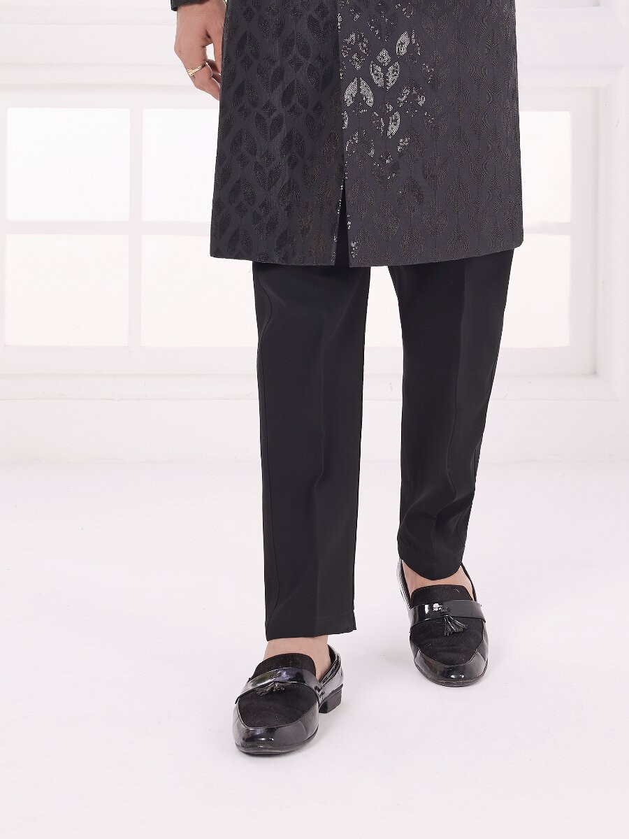 Black Art silk Embroidered Computer Thread work Wedding Party Festival Groom Sherwani