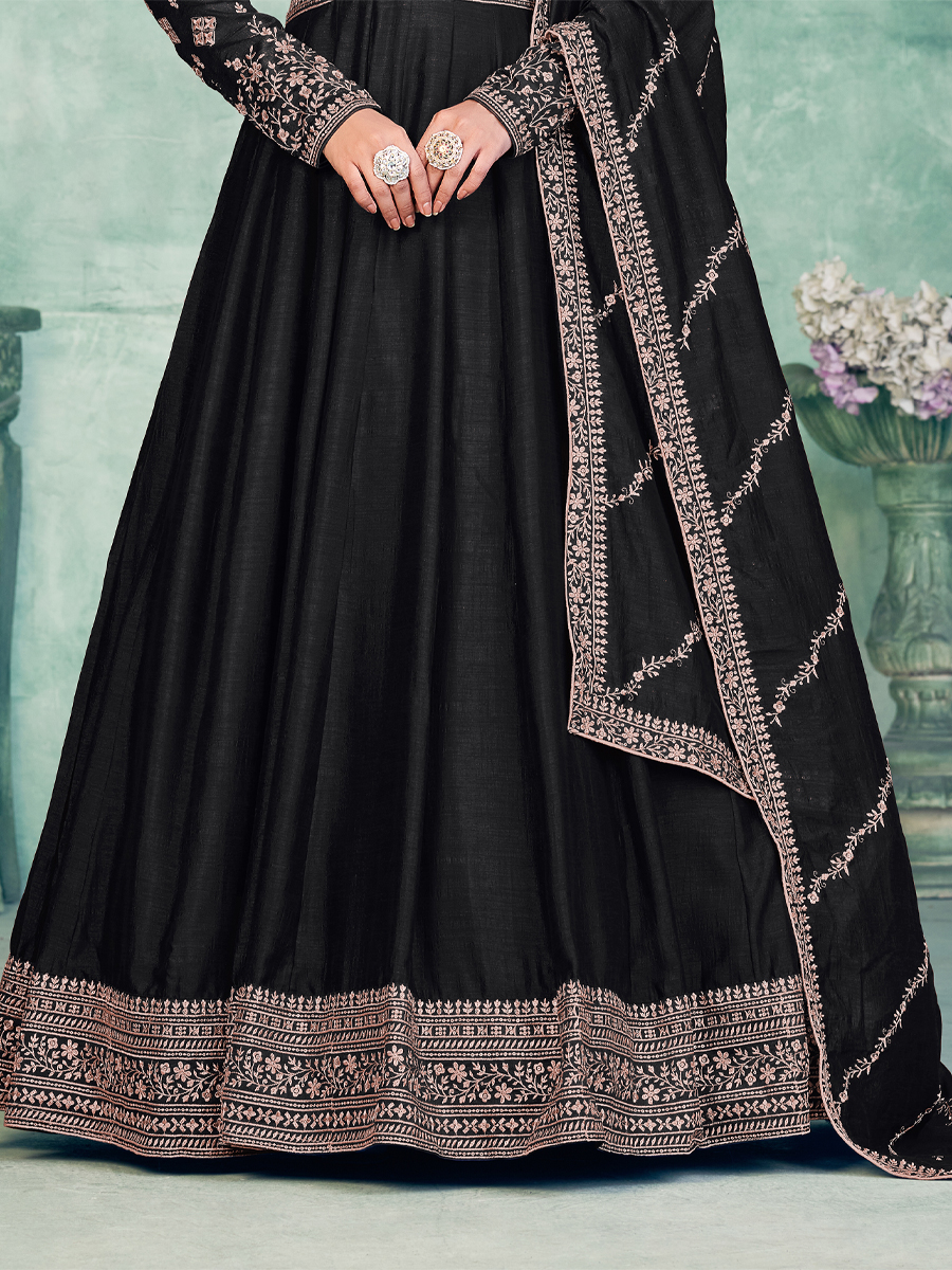 Black Art Silk Embroidered Festival Wedding Anarkali Salwar Kameez