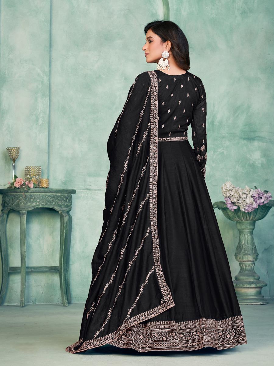 Black Art Silk Embroidered Festival Wedding Anarkali Salwar Kameez
