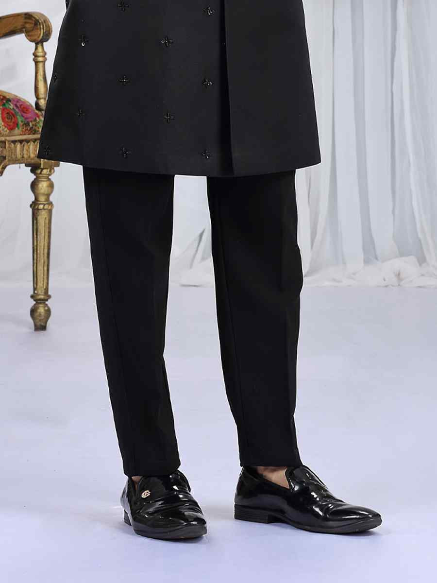 Black Art Silk Embroidered Festival Wedding Mens Sherwani