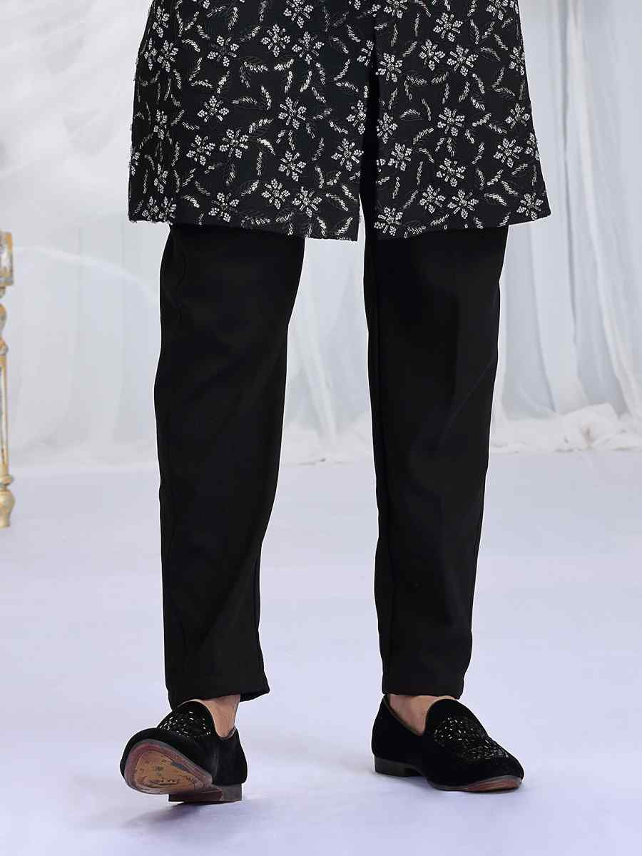 Black Art Silk Embroidered Festival Wedding Mens Sherwani