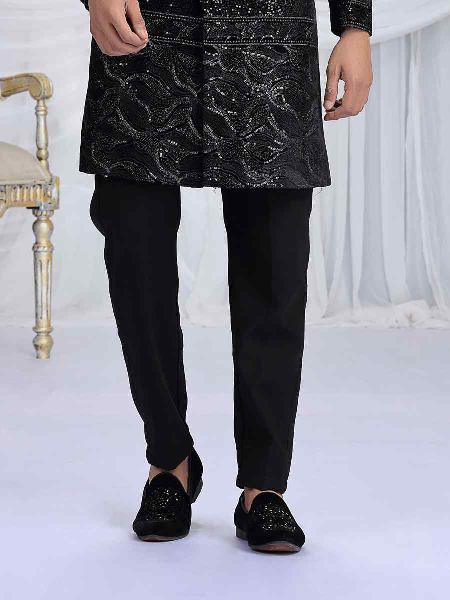Black Art Silk Embroidered Festival Wedding Mens Sherwani