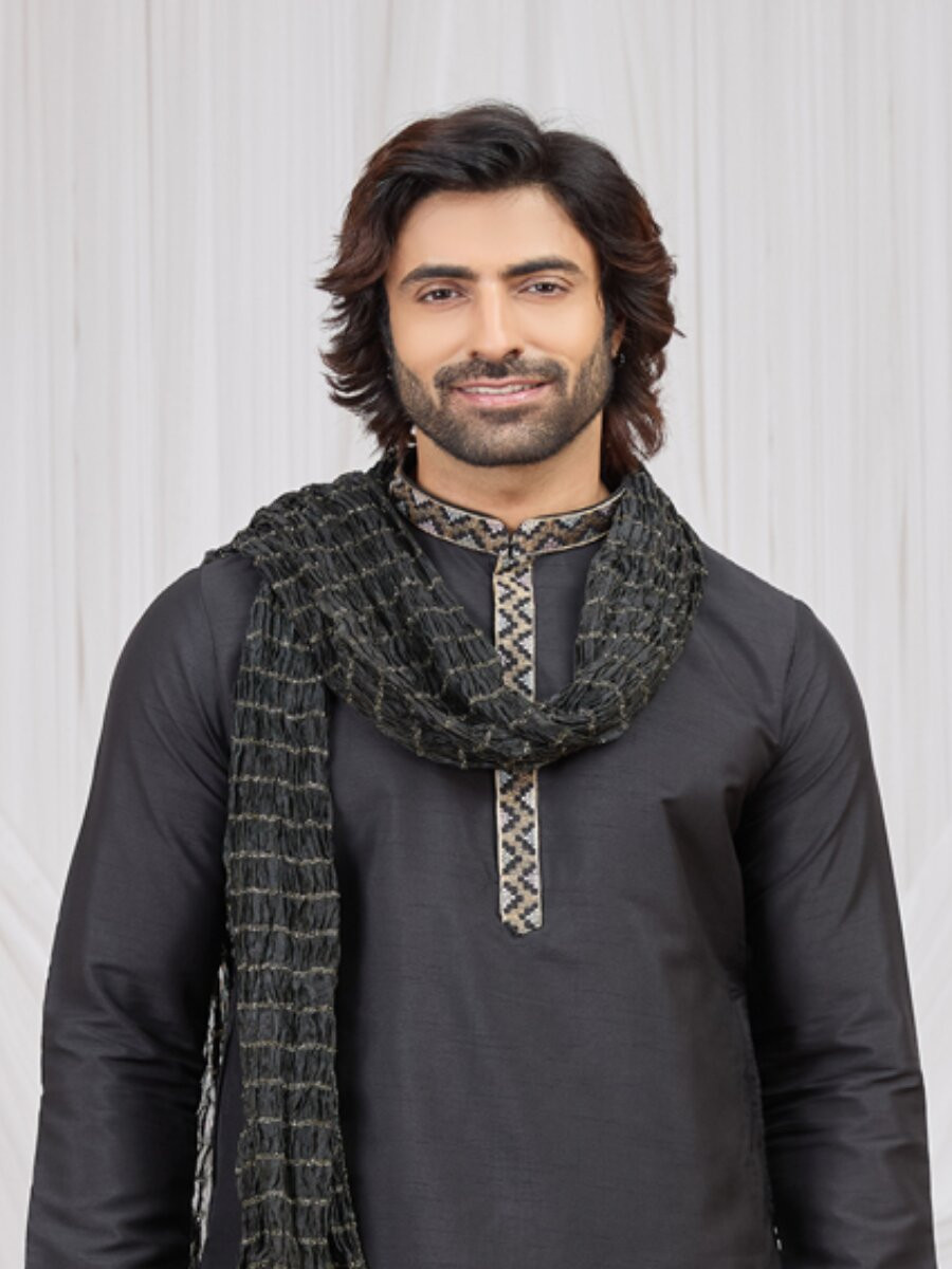 Black Art Silk Embroidery Wedding Party Festival Ready Mens Kurta