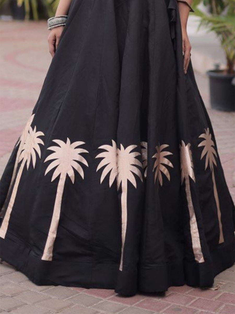 Black Art Silk Embroidery Wedding Reception Festival Party Wear Circular Lehenga Choli