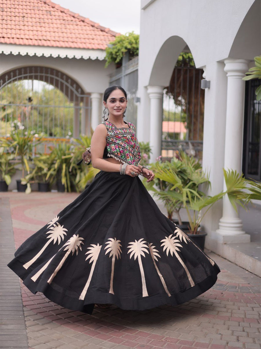 Black Art Silk Embroidery Wedding Reception Festival Party Wear Circular Lehenga Choli