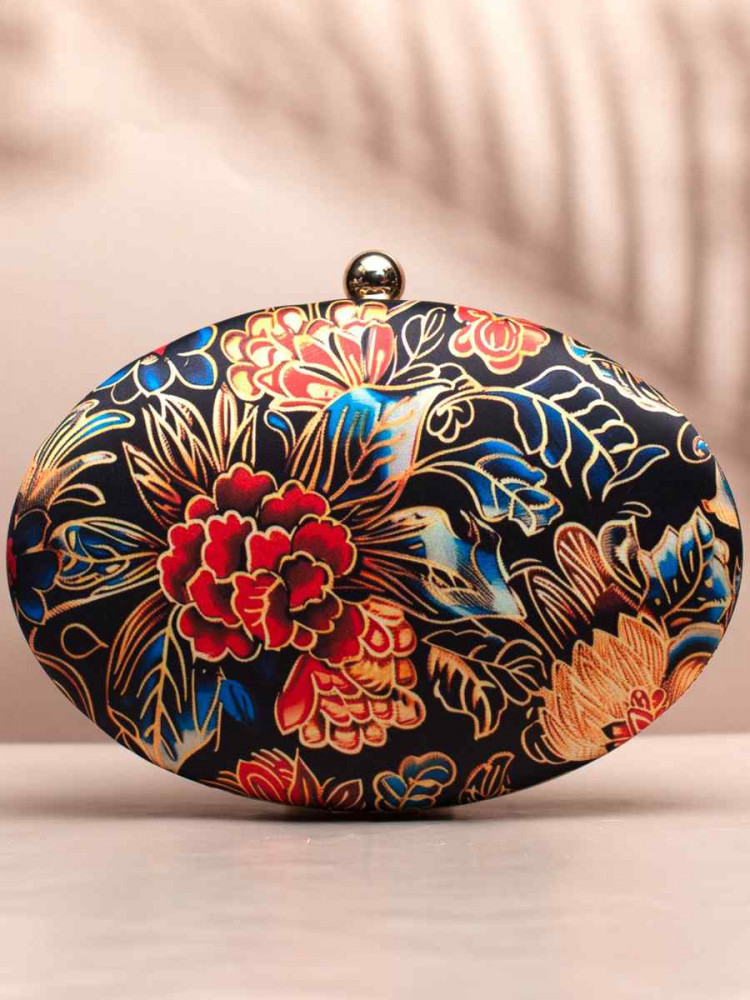 Black Art Silk Festival Wear Printed Clutches