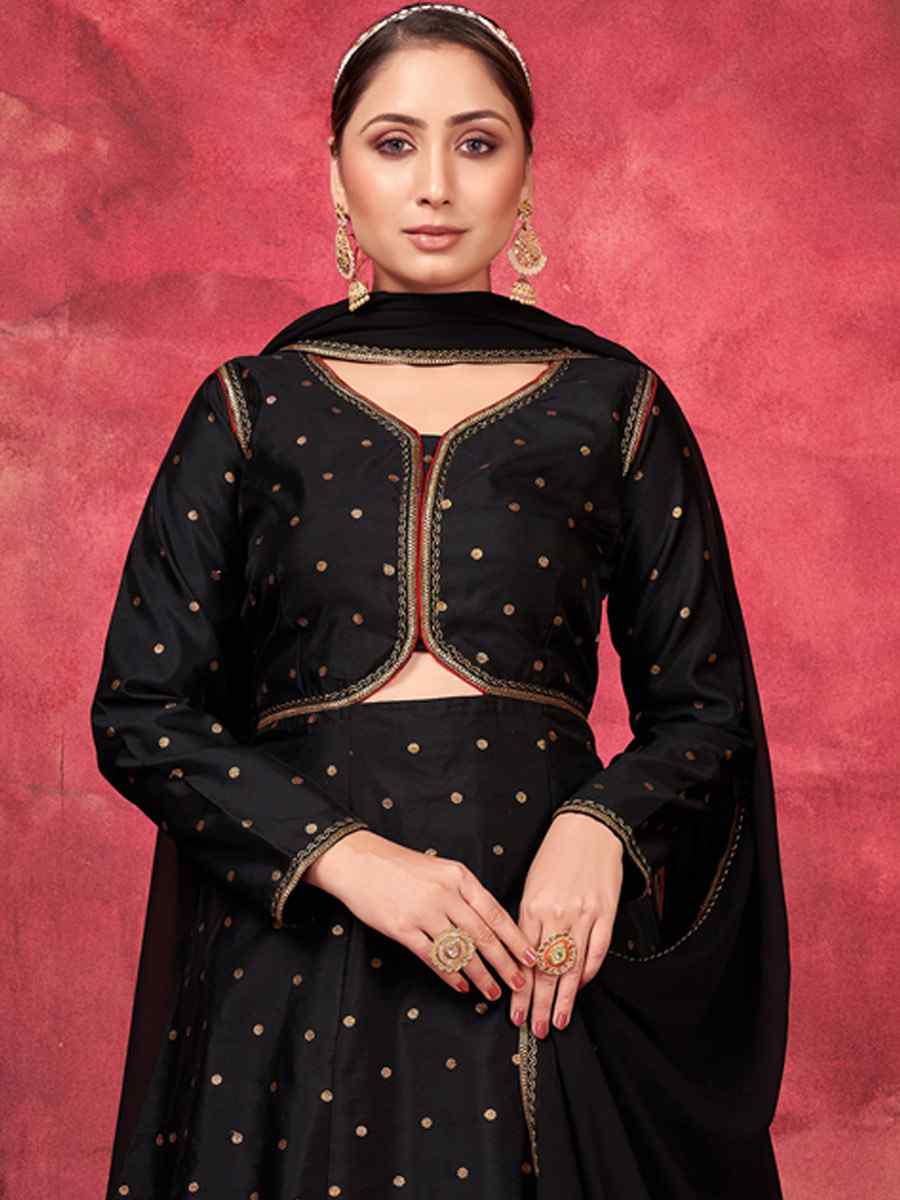 Black Art Silk Handwoven Festival Palazzo Pant Salwar Kameez