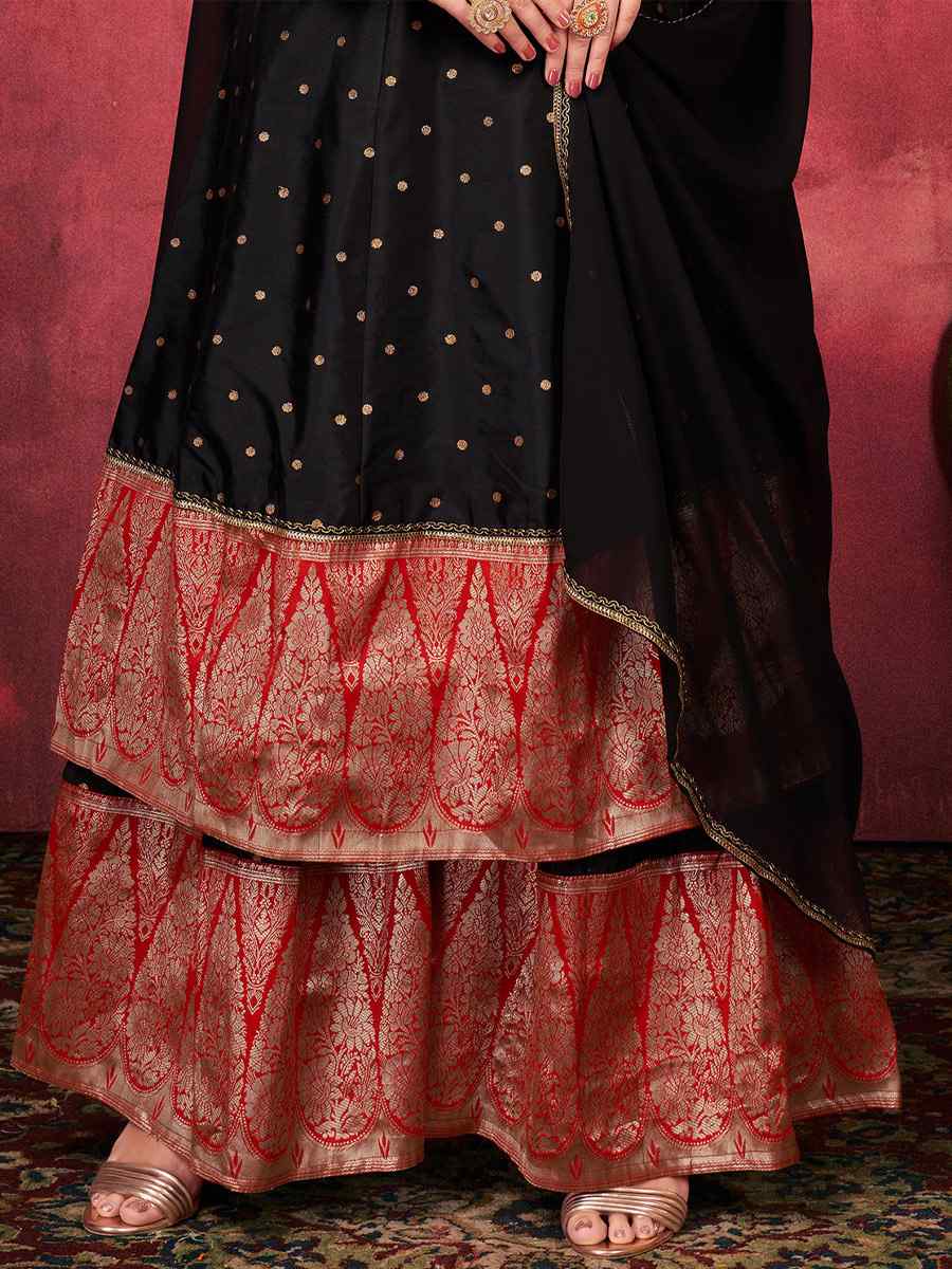 Black Art Silk Handwoven Festival Palazzo Pant Salwar Kameez