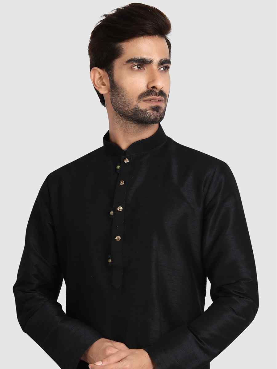 Black Art Silk Plain Festival Kurta