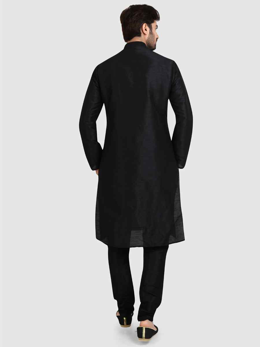 Black Art Silk Plain Festival Kurta